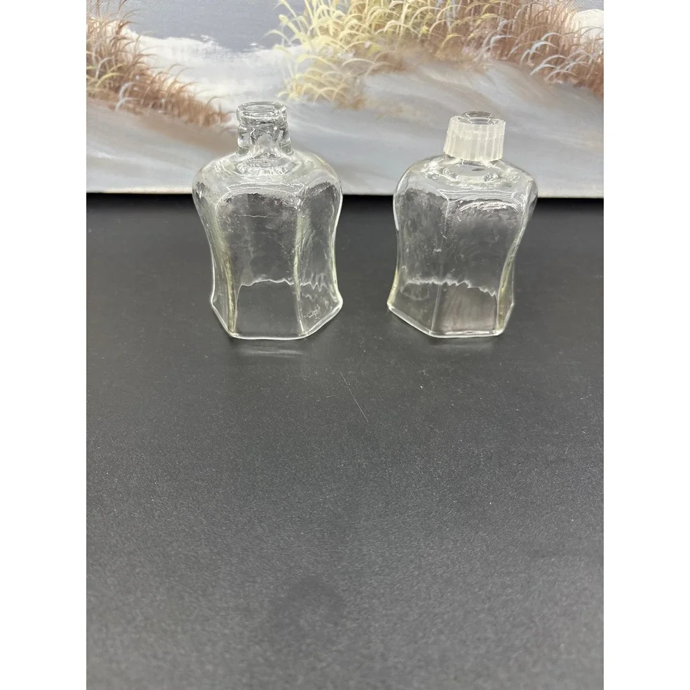 Vintage Clear Hexagon Glass Peg Votive Candle Holders Set of 2 Flared Rippled